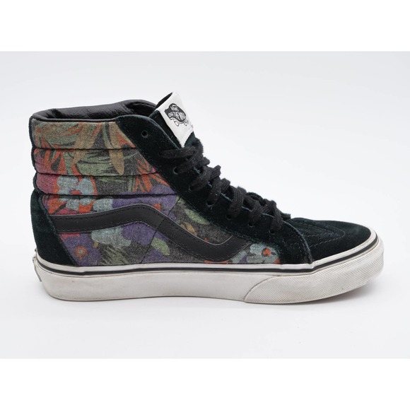 Vans Sk8 Hi Sneakers Womens 5.5 Black Suede Floral Print High Top Lace Up Shoes - Picture 3 of 11